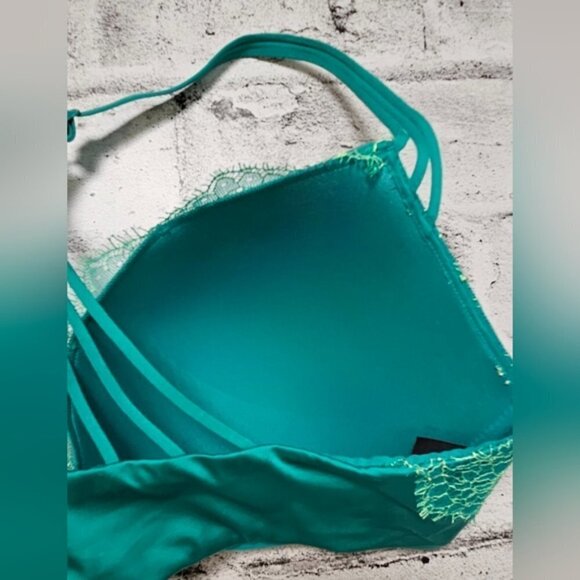Victoria's Secret Teal Padded Lace Clasp in Front Underwire Bra Size 36D - Picture 5 of 9